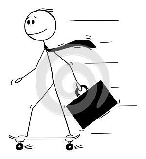 Vector Cartoon Illustration of Businessman Skateboarder or Skater Riding or Skateboarding on Skateboard