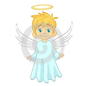 Vector cartoon illustration of Christmas angel with nimbus and wings.