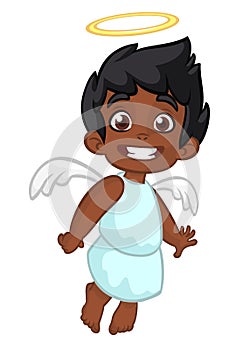 Vector cartoon illustration of Christmas angel with nimbus and wings.