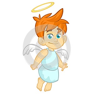 Vector cartoon illustration of Christmas angel with nimbus and wings.