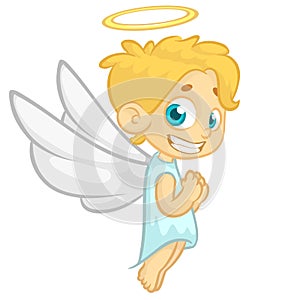 Vector cartoon illustration of Christmas angel with nimbus and wings.