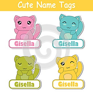 Vector cartoon illustration with colorful kawaii cats suitable for kid name tag set design