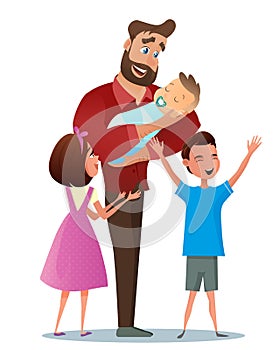 Vector Cartoon Illustration Concept Happy Family
