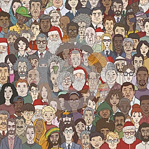 Vector Cartoon Illustration - Crowd of People Different Age, Nation and Occupation