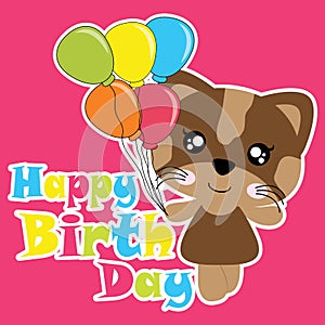 Vector cartoon illustration of cute cat girl brings colorful balloons