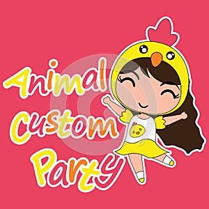 Vector cartoon illustration with cute chick girl