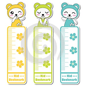 Vector cartoon illustration with cute colorful panda girls and flowers suitable for kid bookmark label design