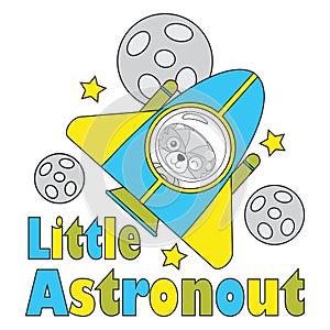 Vector cartoon illustration of cute fox boy as little astronaut suitable for kid t-shirt graphic design