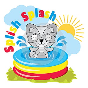 Vector cartoon illustration of cute fox boy plays water suitable for kid t-shirt graphic design