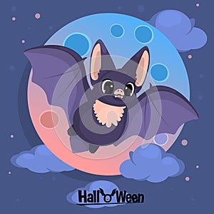 Vector cartoon illustration of cute friendly black bat character