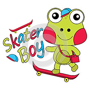 Vector cartoon illustration of cute frog as skater boy