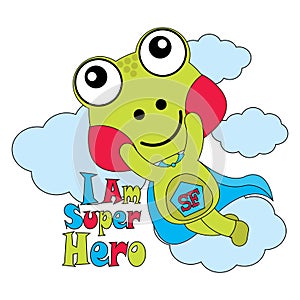 Vector cartoon illustration of cute frog as super hero