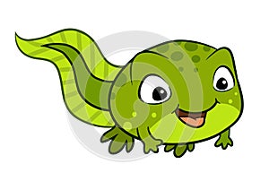 Vector cartoon illustration of a cute happy tadpole