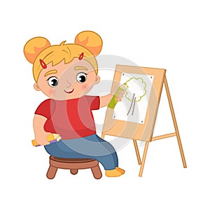 Vector cartoon illustration of a cute little girl