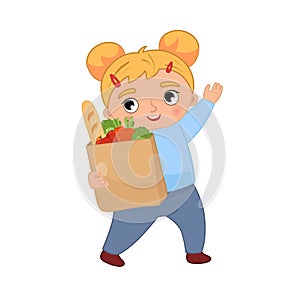 Vector cartoon illustration of a cute little girl