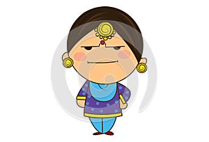 Vector Cartoon Illustration Of Cute Punjabi Sardarni.