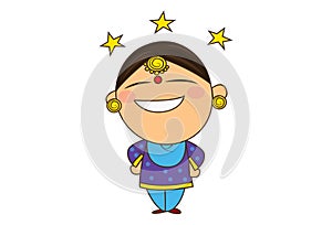 Vector Cartoon Illustration Of Cute Punjabi Sardarni.