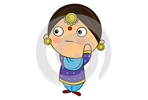 Vector Cartoon Illustration Of Cute Punjabi Sardarni.