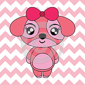 Vector cartoon illustration with cute puppy on chevron background