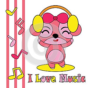 Vector cartoon illustration with cute puppy loves music for kid t-shirt graphic design