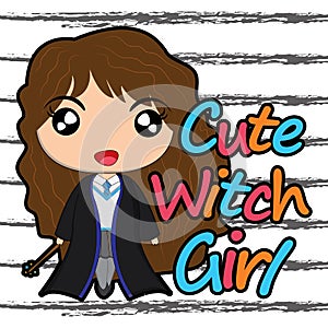 Vector cartoon illustration with cute witch