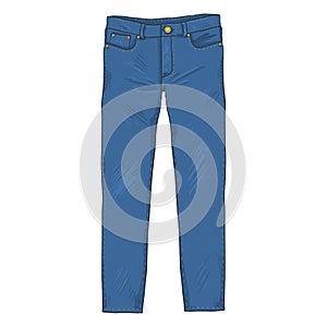 Vector Cartoon Illustration - Denim Jeans Pants. Front View.