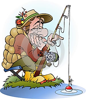 Vector cartoon illustration of a disappointed angler