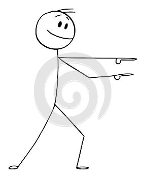 Vector Cartoon Illustration of Enthusiastic Man or Businessman Showing, Presenting or Pointing at Something