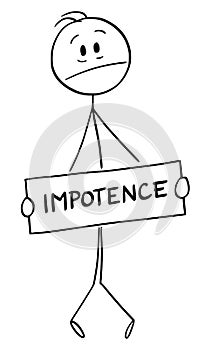 Vector Cartoon Illustration of Frustrated Man Holding Impotence Sign Covering His Crotch or Genital