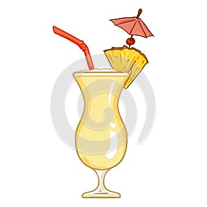 Vector Cartoon Illustration - Glass of Pina Colada photo