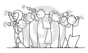 Vector Cartoon Illustration of Group of Photographers or People or Tourists with Cameras Taking Pictures