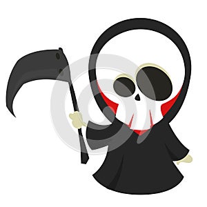 Vector cartoon illustration of Halloween death with scythe,grim reaper isolated