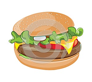 Vector cartoon illustration of hamburger isolate on white background.