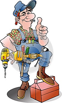 Vector cartoon illustration of a handyman