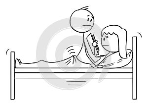 Vector Cartoon Illustration of Heterosexual Couple of Man and Woman Having Sex or Sexual Intercourse while Frigid Woman