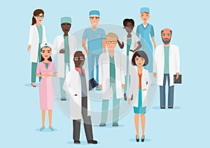 Vector Cartoon illustration of Hospital medical staff team doctors and nurses.