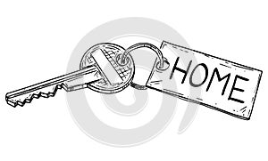 Vector Cartoon Illustration of House Key With Home Sign