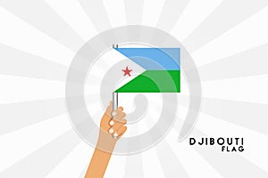 Vector cartoon illustration of human hands hold DjÄ±bouti flag