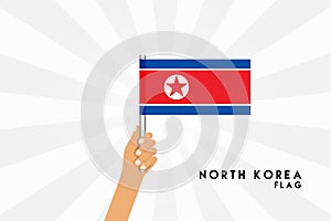 Vector cartoon illustration of human hands hold North Korea flag
