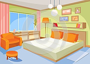 Vettore progettazione della pittura illustrazioni camera da letto soggiorno un letto morbido sedie 