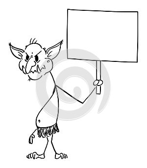 Vector Cartoon Illustration of Internet Troll, Virtual Hater Assaulting Other Users in Flame Wars Holding Empty Sign photo