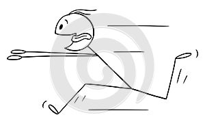 Vector Cartoon Illustration of Keen or Eager Man Running Fast for Something With His Tongue Stick Out and Flying