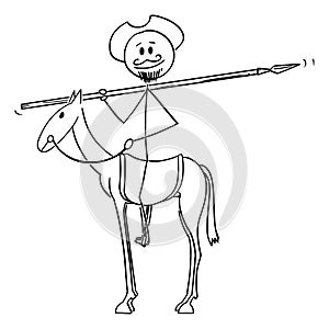 Vector Cartoon Illustration of Knight on Horse - Don Quijote, Character From The Ingenious Gentleman Sir Quixote of La