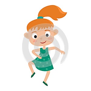 Vector cartoon illustration of little redhaired girl-dancer isol