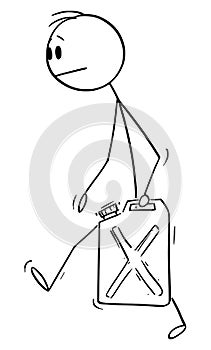 Vector Cartoon Illustration of Man or Businessman Carrying Jerry Can or Jerrican With Petrol or Gas for Out of Fuel Car