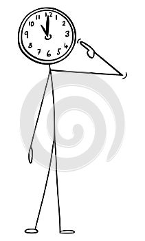 Vector Cartoon Illustration of Man or Businessman With Clock as Head. Concept of Time Management and Working Under
