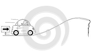 Vector Cartoon Illustration of Man or Businessman or Driver Driving Car on Road Ending Suddenly in Abyss, Obstacle or