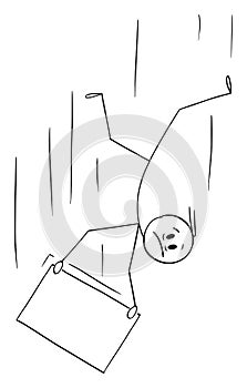 Vector Cartoon Illustration of Man or Businessman Falling Down and Holding Empty Sign to Add Text