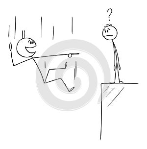 Vector Cartoon Illustration of Man or Businessman Falling Down but Laughing to Another Man Who Is Not Falling