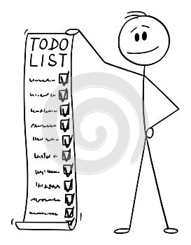Vector Cartoon Illustration of Man or Businessman Holding Long Todo, To-do or Checklist or Task List
